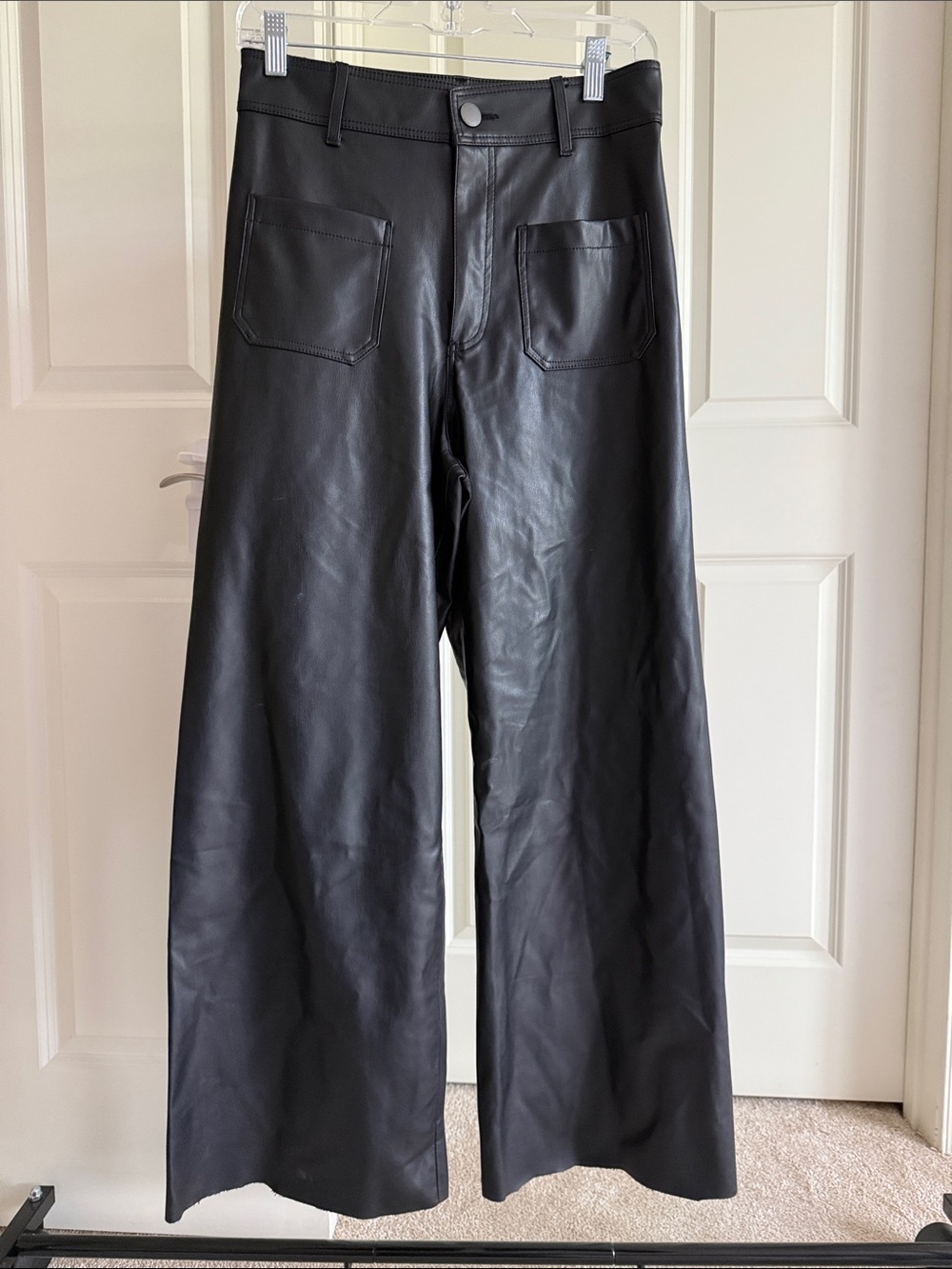 Zara Black Marine Wide-Leg Faux Leather Cropped Pants